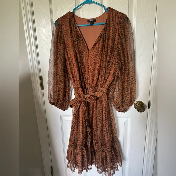 vera wang brown dress Women's Brown Dress Long Sleeve Mini Collar